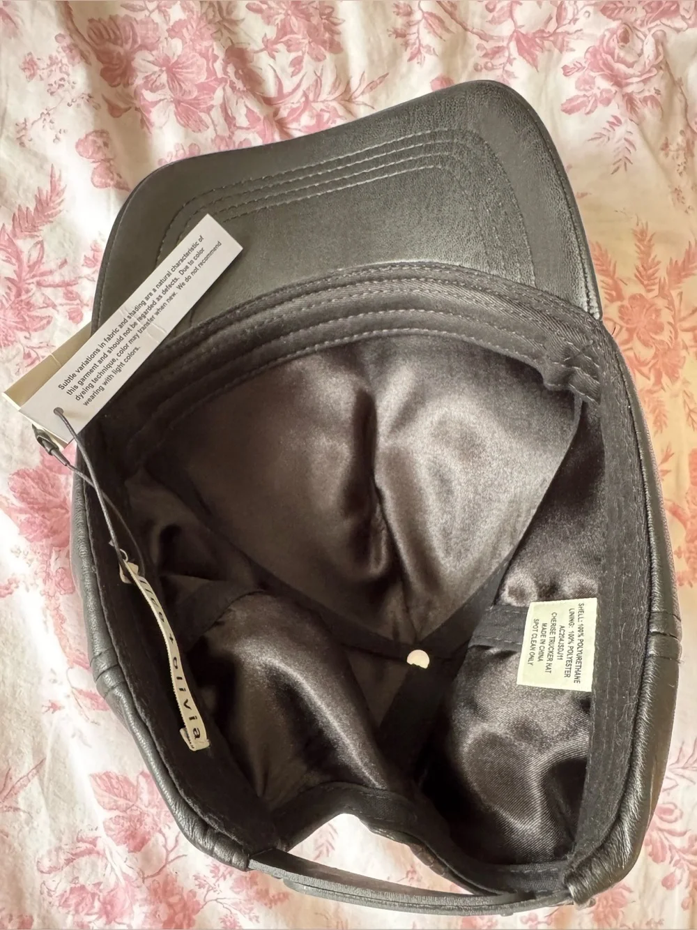 NWT Alice + Olivia CHERISE TRUCKER HAT Black Faux Leather